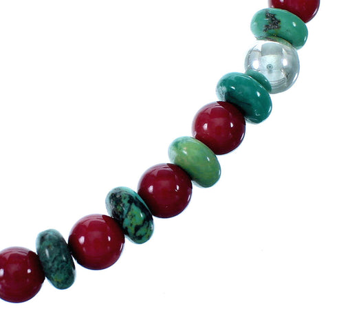 Navajo Sterling Silver Turquoise And Coral Bead Necklace SX108659
